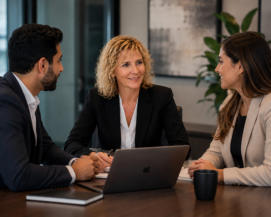 Business consultation with commercial clients in a modern office