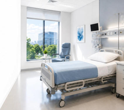 Modern patient room in a healthcare facility with medical equipment in Egypt
