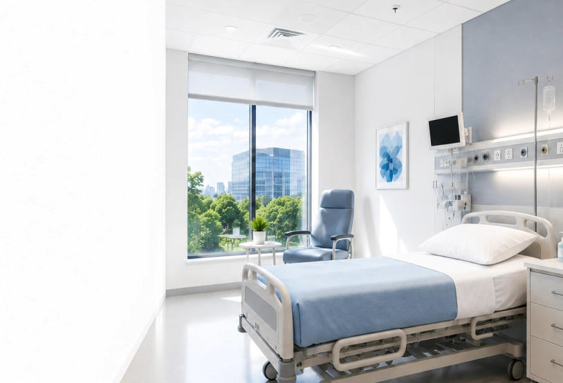 Modern patient room in a healthcare facility with medical equipment in Egypt
